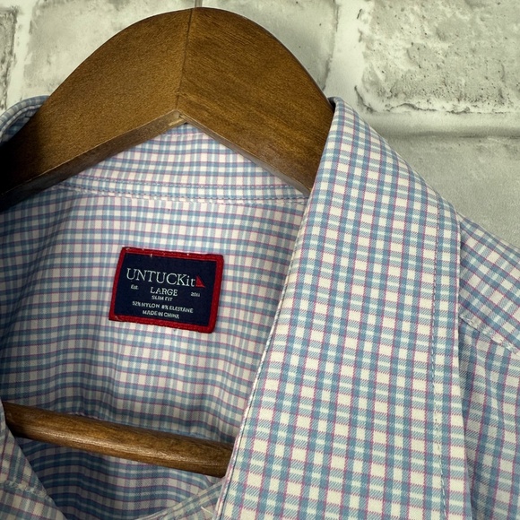 UNTUCKit Dalton Slim Fit Nylon Stretch Cotton Candy Plaid Button Up Shirt LARGE - Picture 3 of 8
